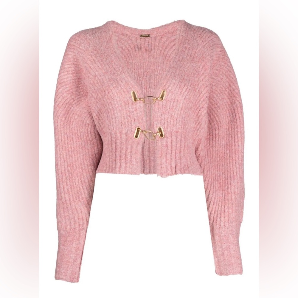 Cult Gaia Casella Knit Gold Clasp Cardigan in Jaipur Rose Pink